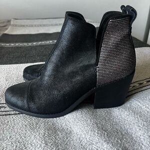 Toms Black Ankle Booties with Metallic Striped Heel Panel